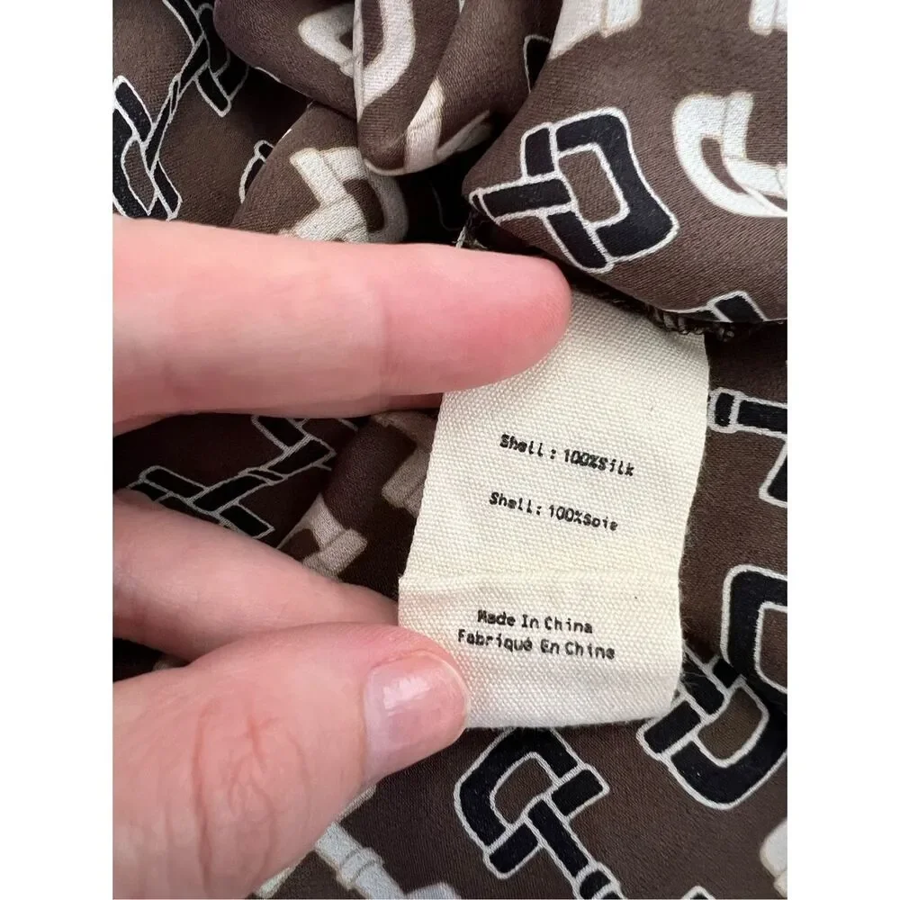 L'Agence Nina Horsebit Brown Ivory Buckle Print Button-Up Silk Blouse Size XS - Picture 8 of 9